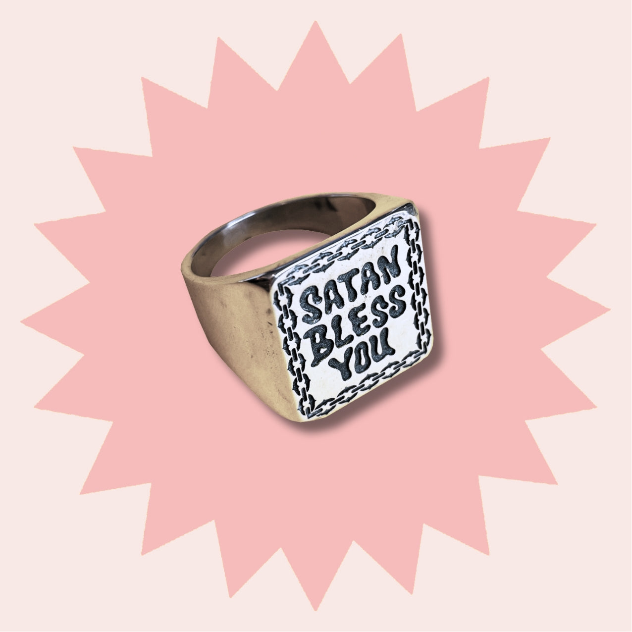 SATAN BLESS YOU - Sterling Silver Signet Ring